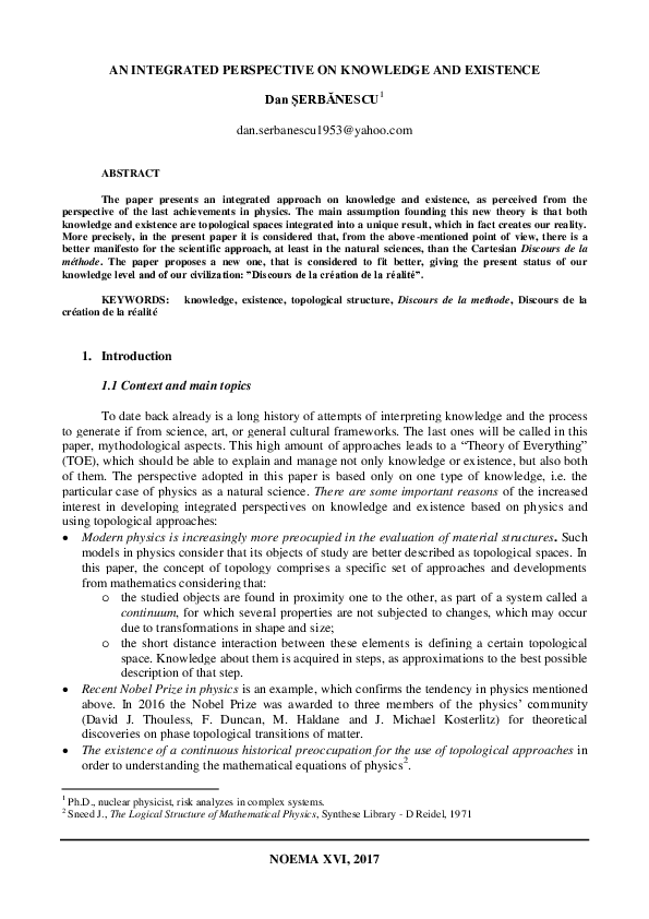(PDF) An Integrated Perspective on Knowledge and Existence