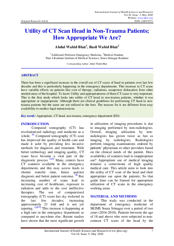 (PDF) Utility of CT Scan Head in Non-Trauma Patients; How Appropriate ...