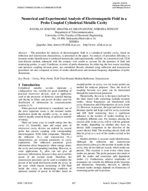 (PDF) Numerical and experimental analysis of electromagnetic field in a ...