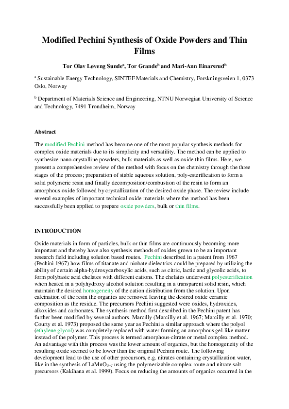 (PDF) Modified Pechini Synthesis of Oxide Powders and Thin Films