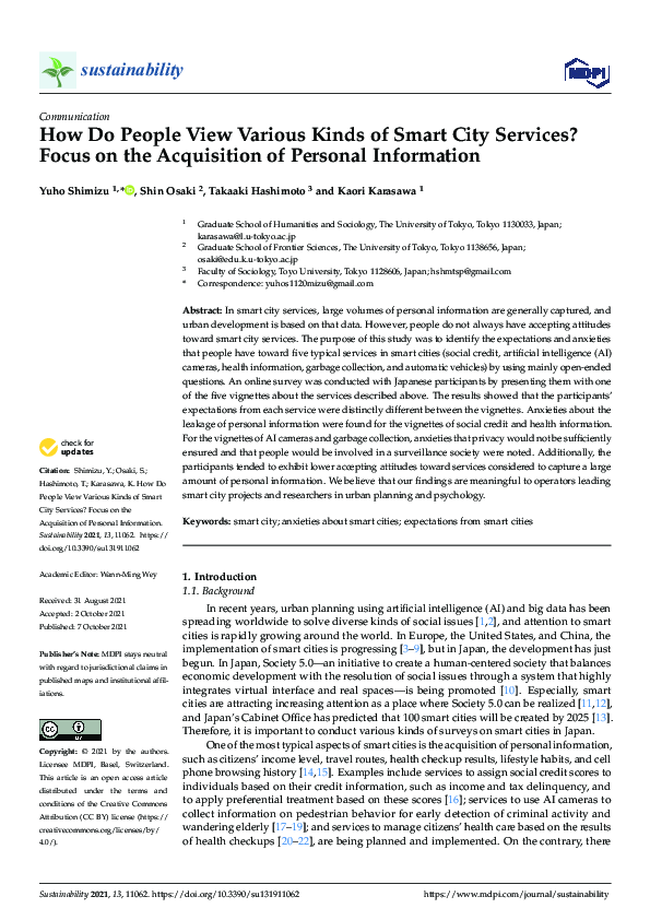 (PDF) How Do People View Various Kinds of Smart City Services? Focus on ...