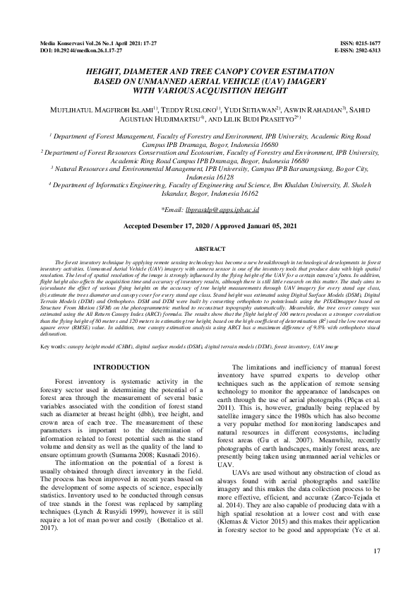 (PDF) Height, Diameter and Tree Canopy Cover Estimation Based on ...