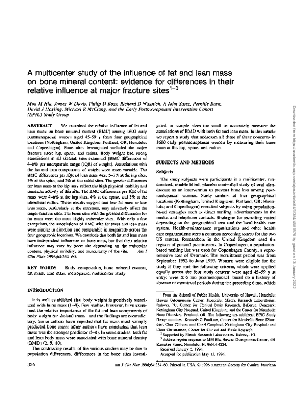 (PDF) A multicenter study of the influence of fat and lean mass on bone ...