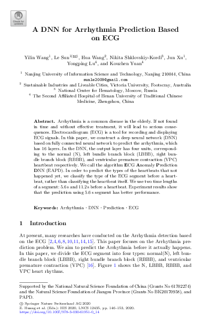 (PDF) A DNN for Arrhythmia Prediction Based on ECG