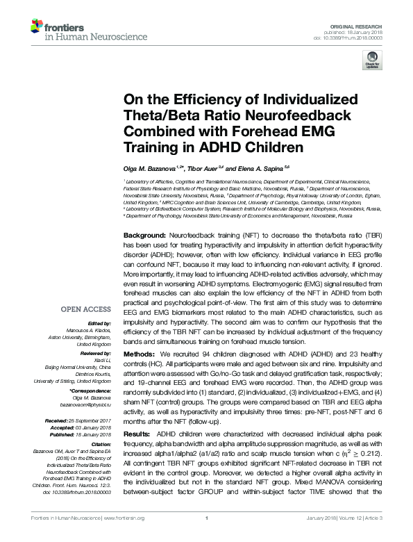 (PDF) On the Efficiency of Individualized Theta/Beta Ratio