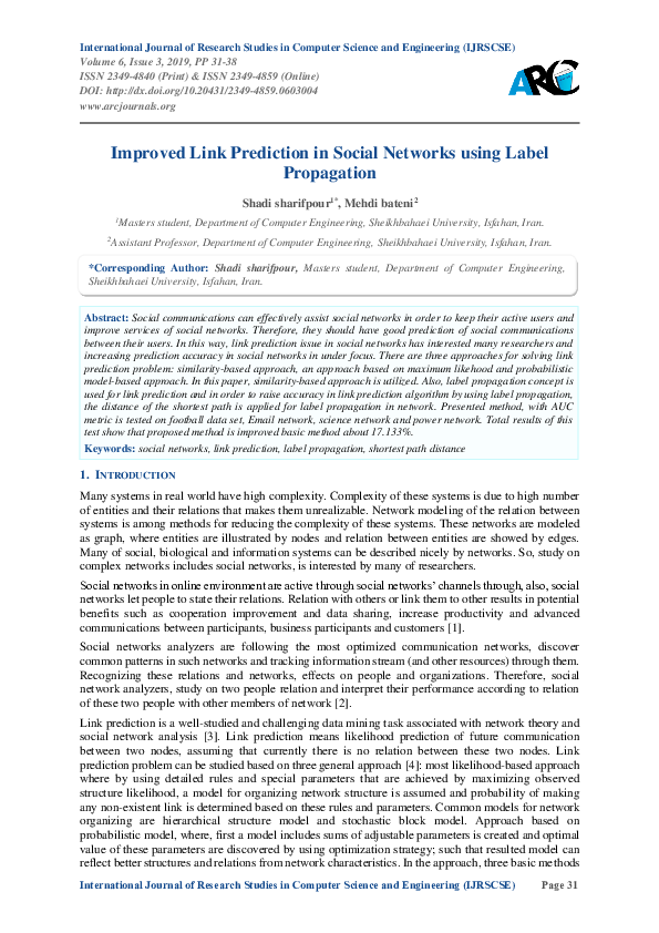 (PDF) Improved Link Prediction in Social Networks using Label Propagation