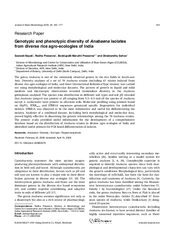 (PDF) Genotypic and phenotypic diversity of Anabaena isolates from ...