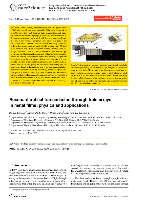 (PDF) Resonant optical transmission through hole‐arrays in metal films ...