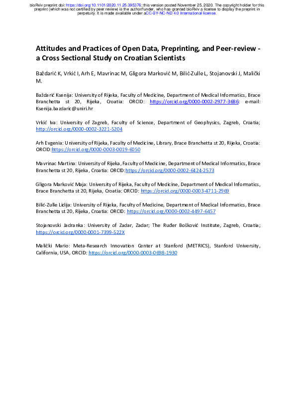 (PDF) Attitudes and Practices of Open Data, Preprinting, and Peer ...