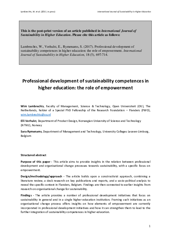 (PDF) Professional development of sustainability competences in higher ...