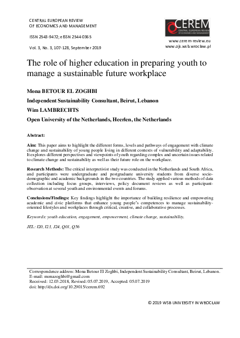 (PDF) The Role of Higher Education Institutions in Preparing Youth to ...