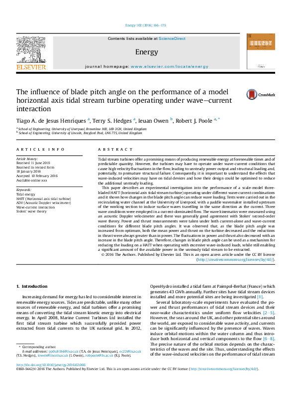 (PDF) The in fl uence of blade pitch angle on the performance of a ...