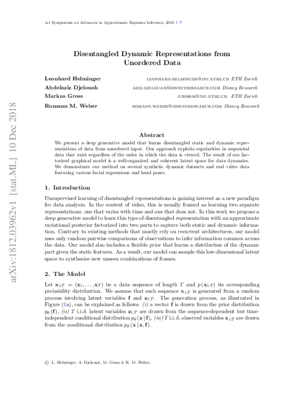 (PDF) Disentangled Dynamic Representations from Unordered Data