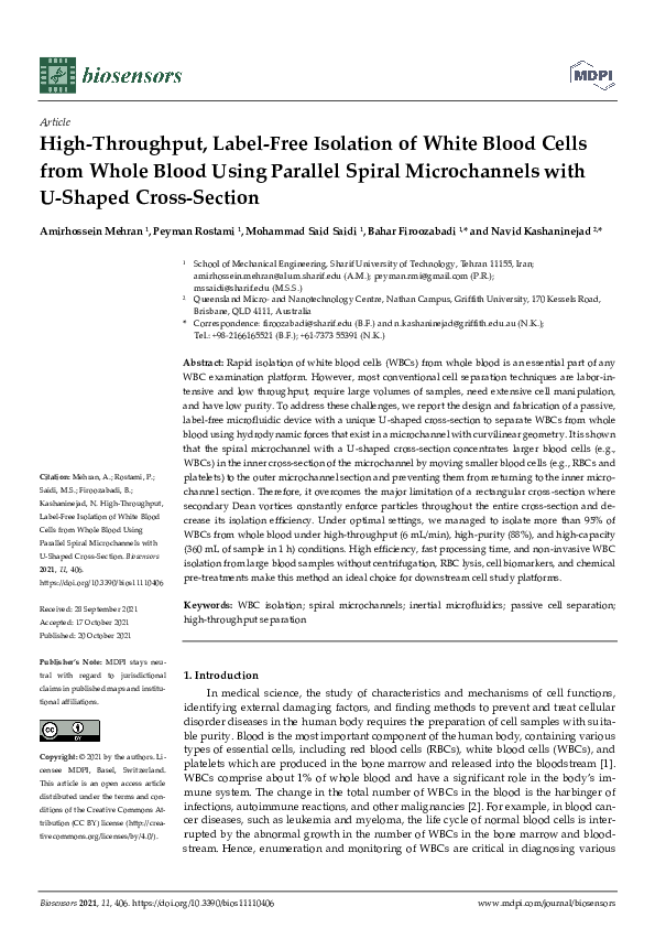 (PDF) High-Throughput, Label-Free Isolation of White Blood Cells From ...