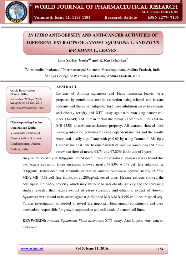 (PDF) In Vitro Anti-Obesity and Anti-Cancer Activities of Different ...