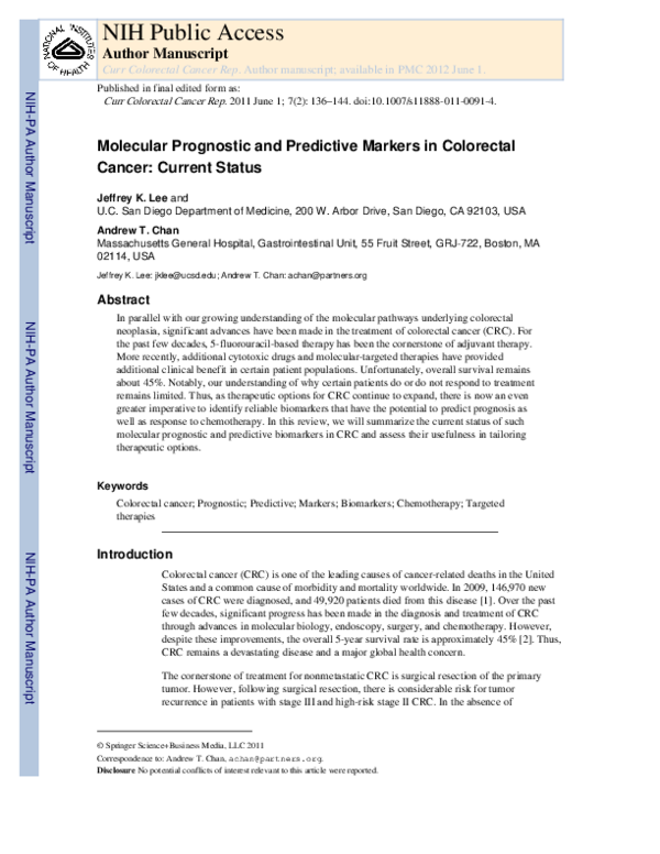 (PDF) Molecular Prognostic and Predictive Markers in Colorectal Cancer ...