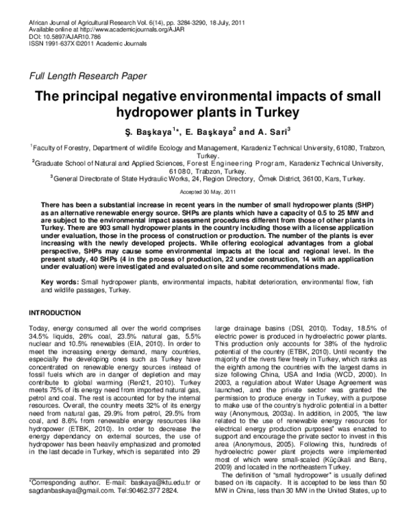 (PDF) The principal negative environmental impacts of small hydropower ...