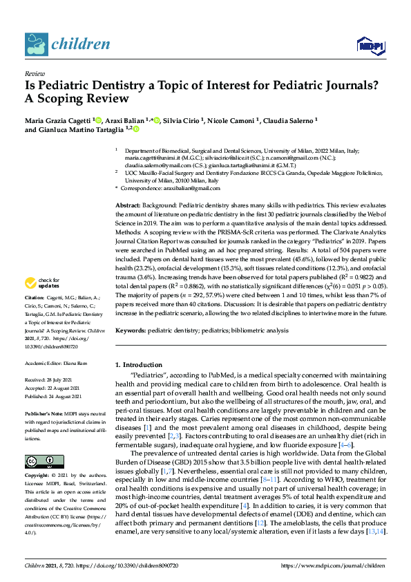 (PDF) Is Pediatric Dentistry a Topic of Interest for Pediatric Journals ...