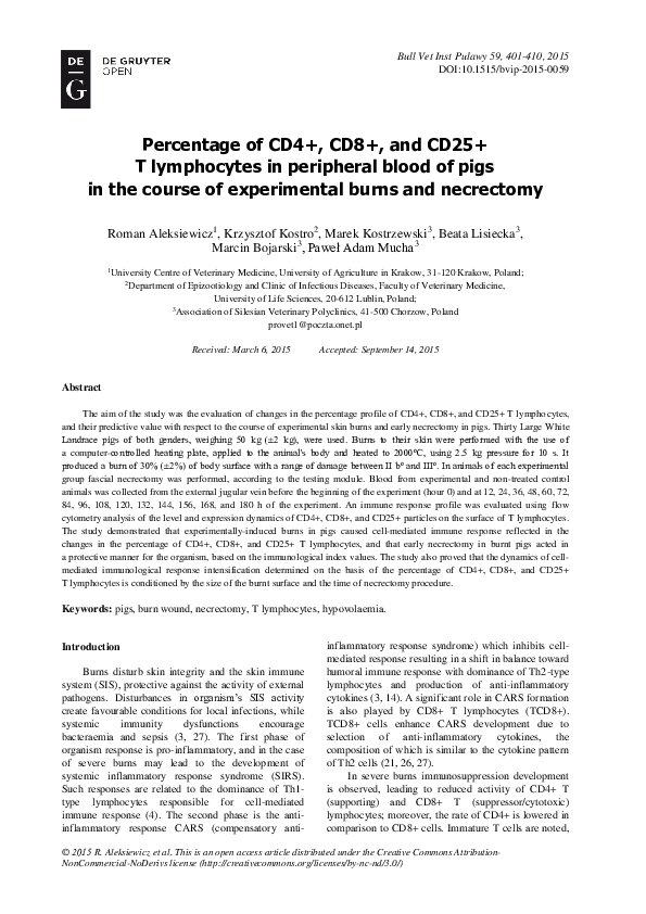 (PDF) Percentage of CD4+, CD8+, and CD25+ T lymphocytes in peripheral ...