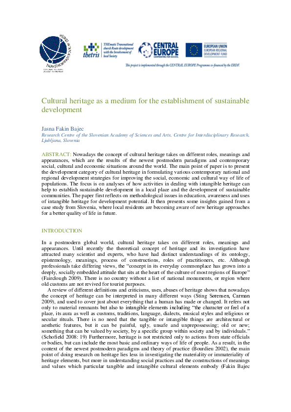 (PDF) Cultural heritage as a medium for the establishment of ...