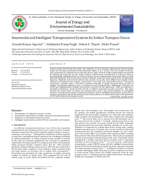 (PDF) Intermodal and Intelligent Transportation Systems for Indian ...