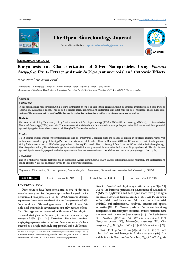(PDF) Biosynthesis and Characterization of Silver Nanoparticles Using ...