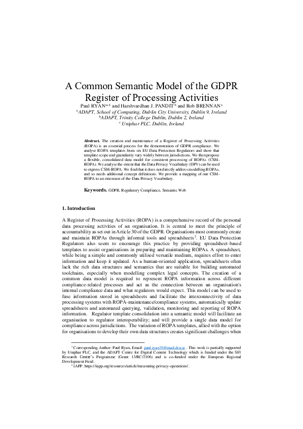 (PDF) A Common Semantic Model of the GDPR Register of Processing Activities