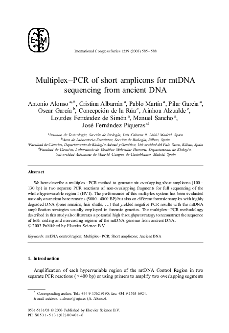 (PDF) Multiplex-PCR of short amplicons for mtDNA sequencing from ...