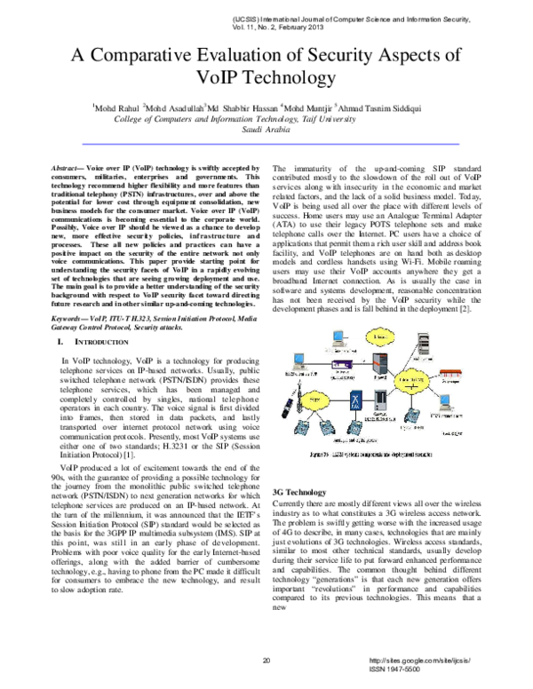 (PDF) A Comparative Evaluation of Security Aspects of VoIP Technology