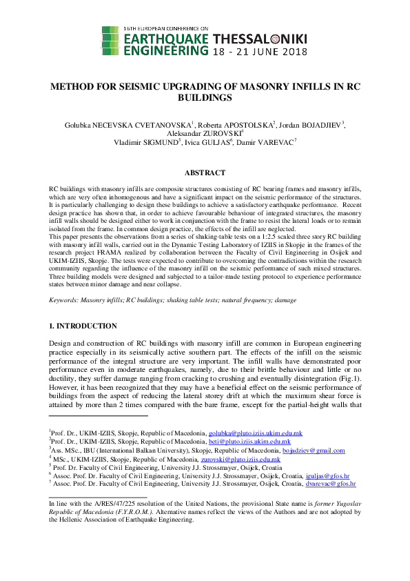 (PDF) Method for Seismic Upgrading of Masonry Infills in RC Buildings