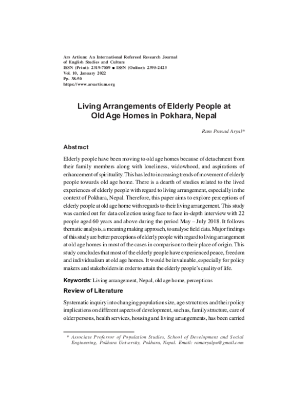 (PDF) Living Arrangements of Elderly People at Old Age Homes in Pokhara ...