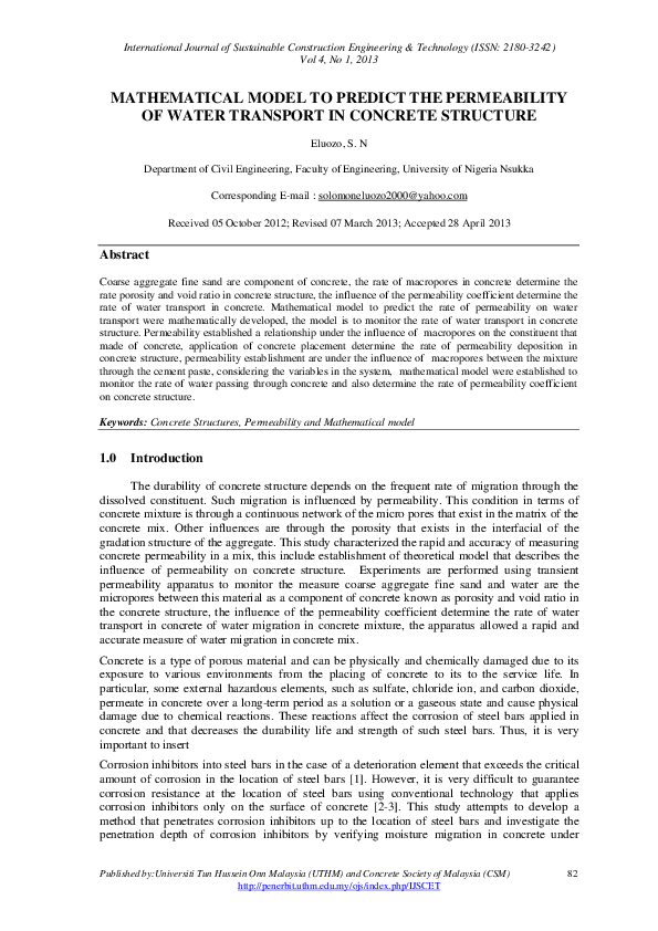 (PDF) Mathematical Model to Predict the Permeability of Water Transport ...