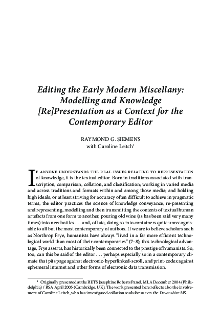 (PDF) Editing the Early Modern Miscellany: Modelling and Knowledge [Re ...