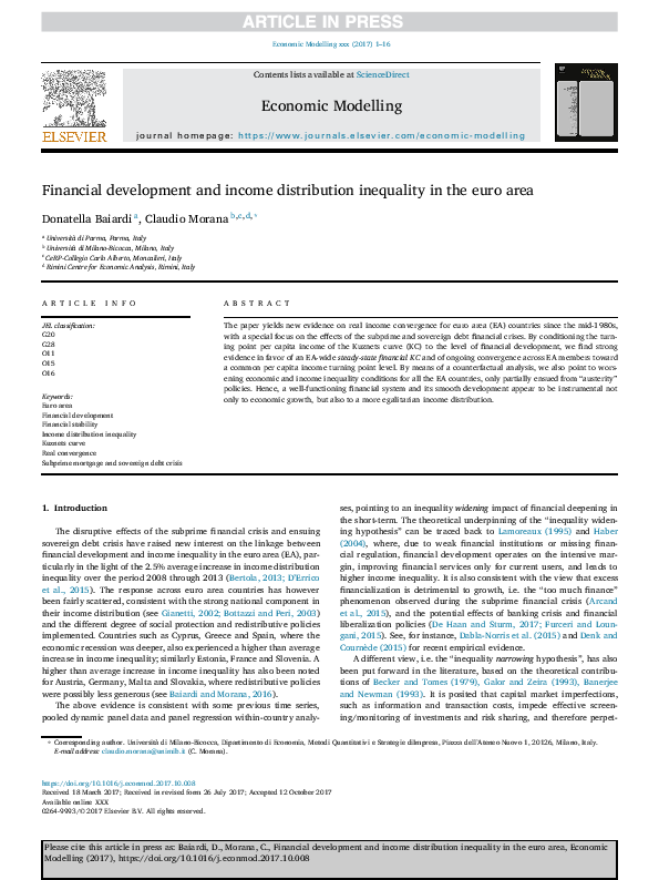 (PDF) Financial development and income distribution inequality in the ...