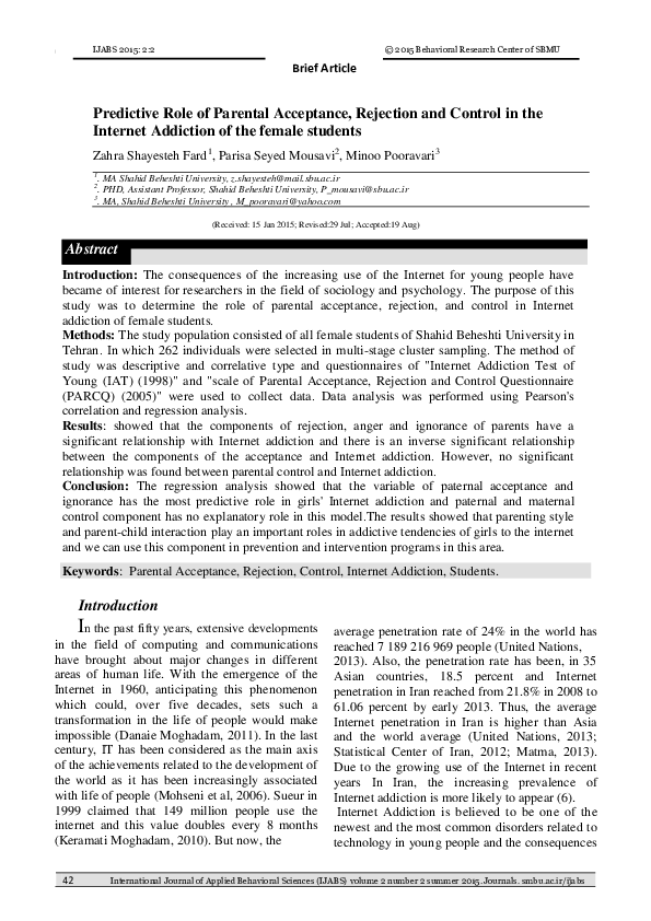 (PDF) Predictive Role of Parental Acceptance, Rejection and Control in ...