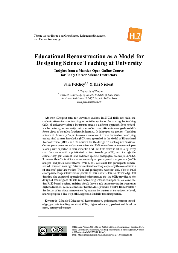 (PDF) Educational Reconstruction as a Model for Designing Science ...