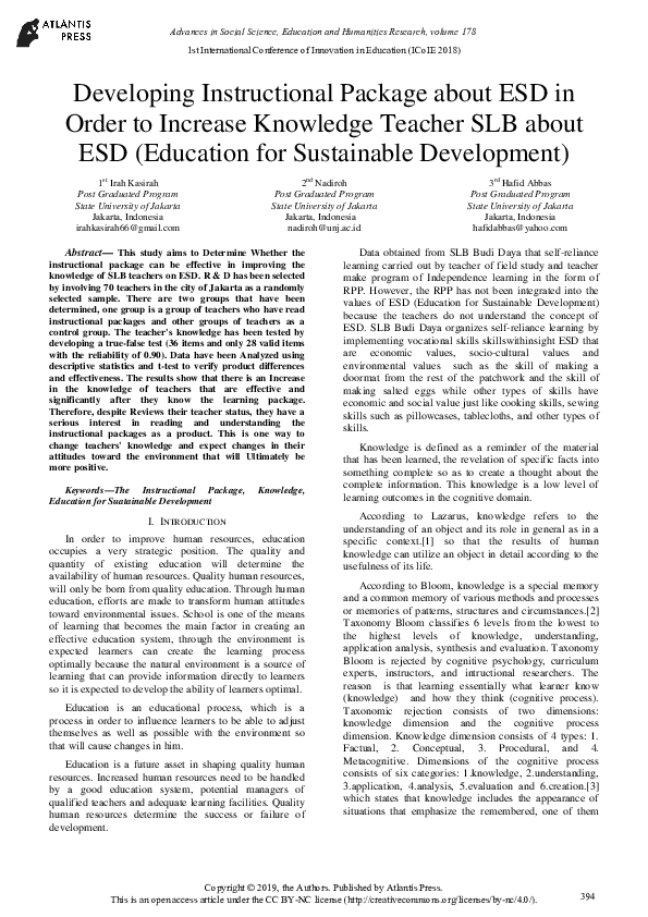 (PDF) Developing Instructional Package about ESD in Order to Increase ...
