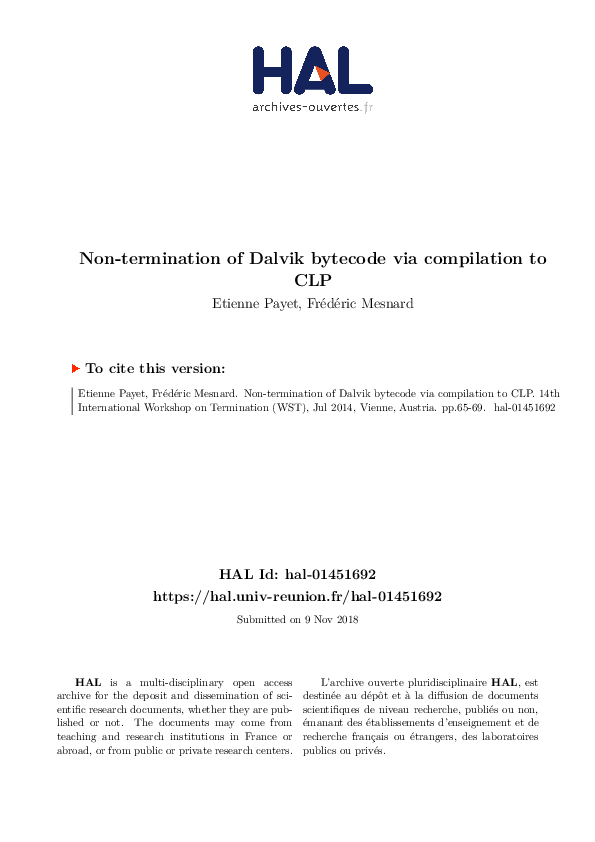 (PDF) Non-termination of Dalvik bytecode via compilation to CLP