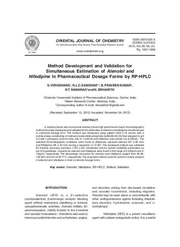 (PDF) Method Development and Validation for the Simultaneous Estimation ...