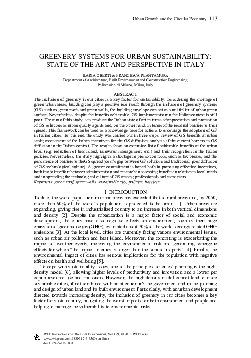 (PDF) Greenery Systems for Urban Sustainability: State of the Art and ...