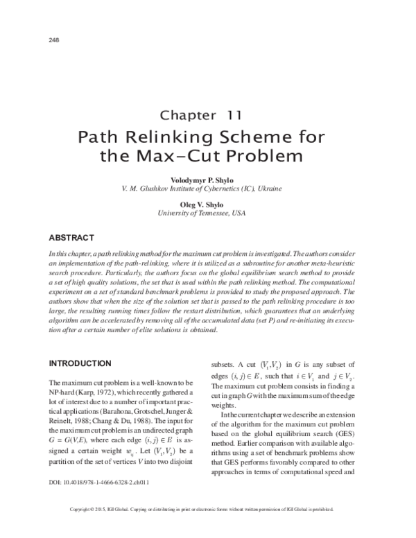 (PDF) Path Relinking Scheme for the Max-Cut Problem