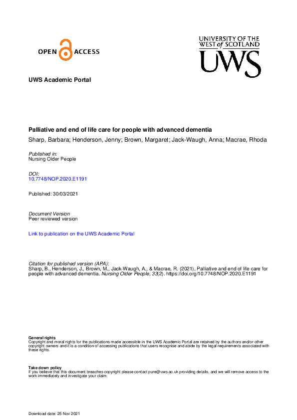 (PDF) Palliative and end of life care for people with advanced dementia