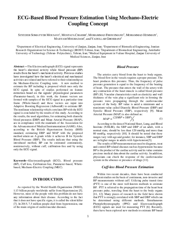 (PDF) ECG-Based Blood Pressure Estimation Using Mechano-Electric ...
