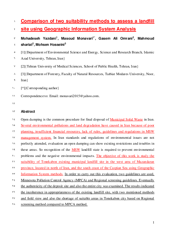 (PDF) Comparison of two suitability methods to assess a landfill 1 site ...