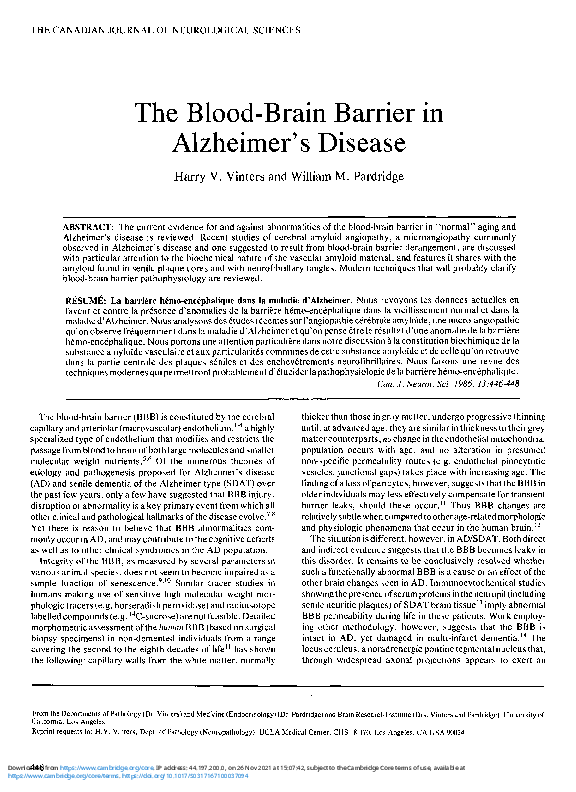 (PDF) The blood-brain barrier in Alzheimer's disease