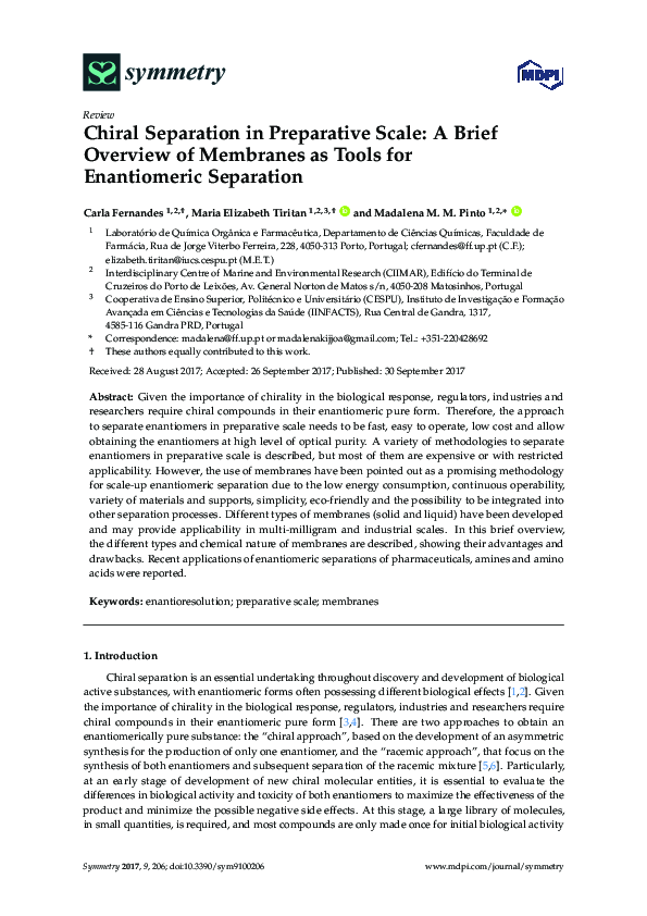 (PDF) Chiral Separation in Preparative Scale: A Brief Overview of ...