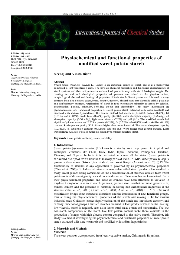 (PDF) Physiochemical and functional properties of modified sweet potato ...
