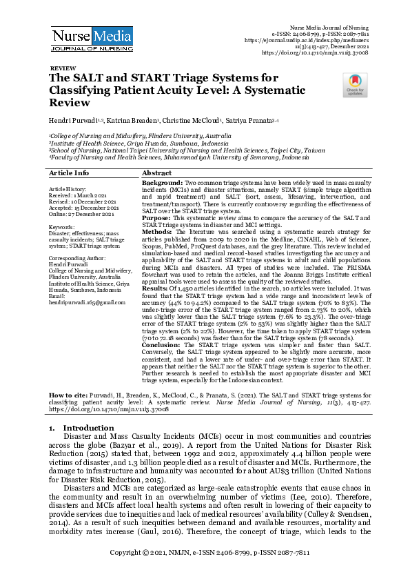 (PDF) The SALT and START Triage System for Classifying Patient Acuity ...
