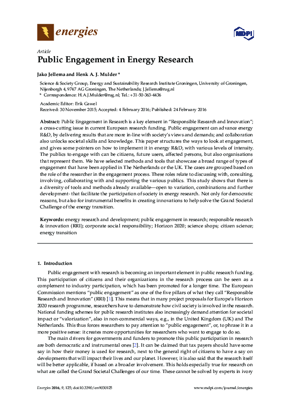 (PDF) Public Engagement in Energy Research