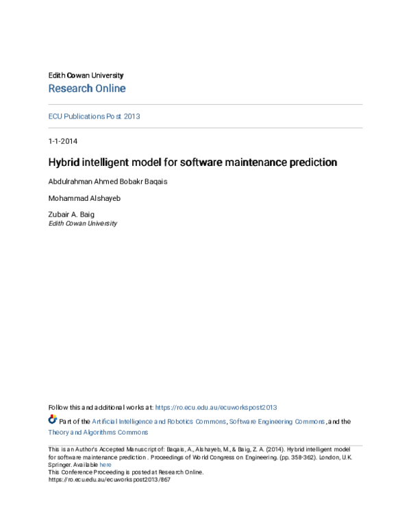 (PDF) Hybrid Intelligent Model for Software Maintenance Prediction
